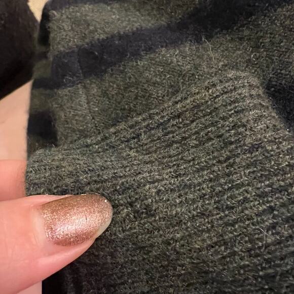 Vince Breton Stripe Turtleneck Cashmere Sweater In Heather Moss/ Coastal - Picture 10 of 12